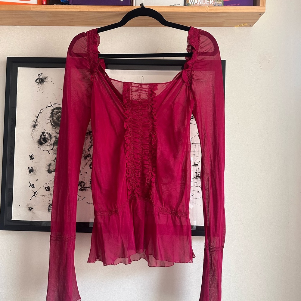 Alberta Ferretti Vibrant Fuchsia Sheer Ruffle Blouse